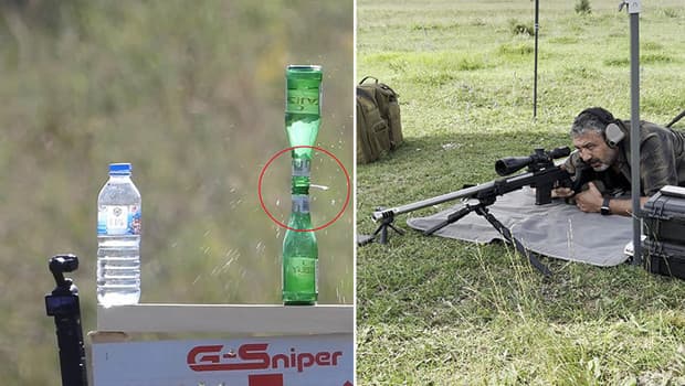 Erzurum'da gazi polisin öğrencisinden hassas atış: 110 metreden iki şişe arasındaki kağıdı vurdu